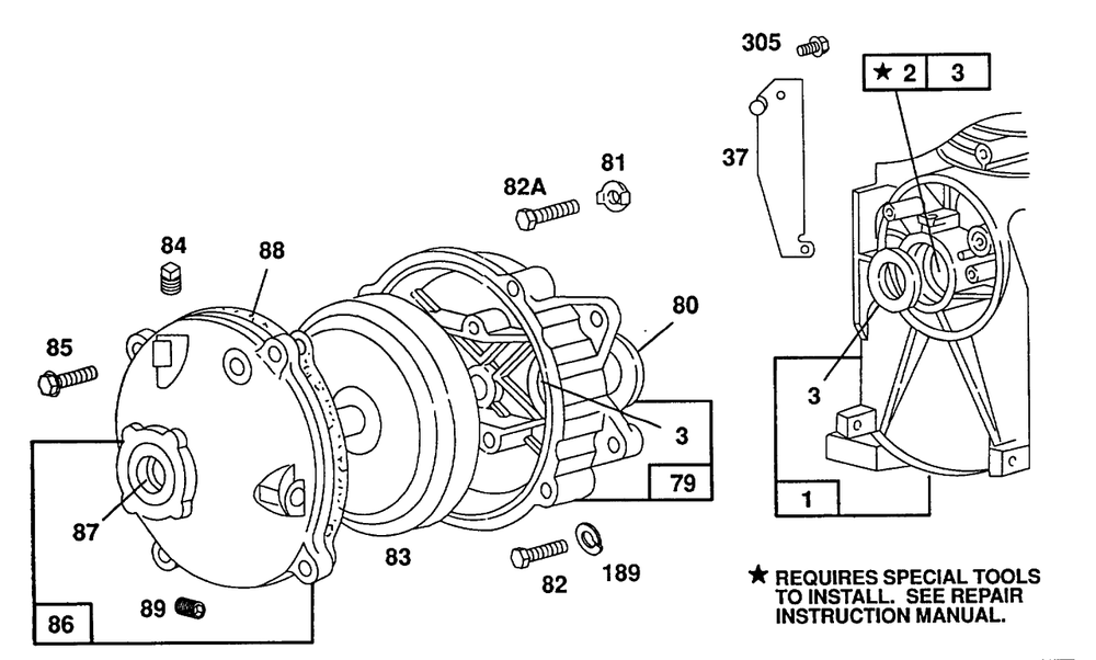 Gear Case Assembly Diagram and Parts List for 80232-2937-01  Briggs and Stratton Engine